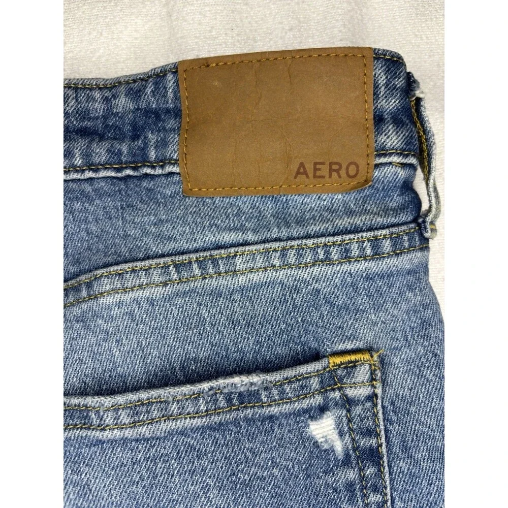 Aeropostale Slim‎ Fit Jeans Mens 36x32 Blue Good Distressed Ripped Denim